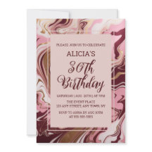 Chic Guld Burgundy Rosa Marble Fluid 30års födelse