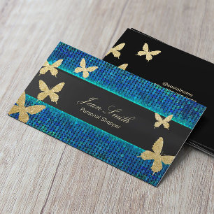 Chic Guld Butterflies Teal & Blue Personal Shopper Visitkort
