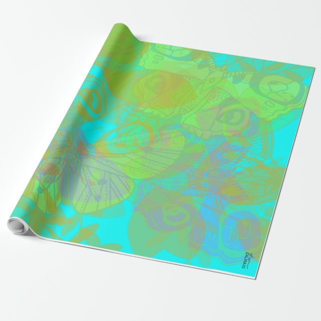Chic Guld Butterfly Aquamarine Presentpapper (Utrullad)