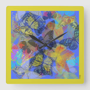 Chic Guld Butterfly Bleu Gult Fyrkantig Klocka