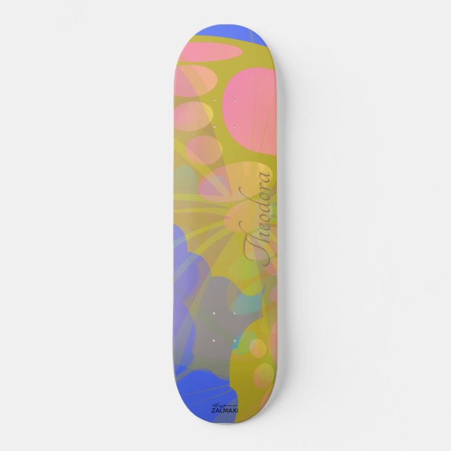Chic Guld Butterfly Bleu Peach Mini Skateboard Bräda 18,5 Cm (Framsida)