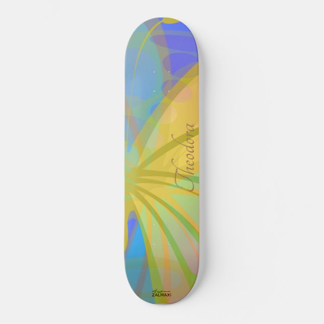 Chic Guld Butterfly Bleu Peach Mönster Mini Skateboard Bräda 18,5 Cm (Framsida)