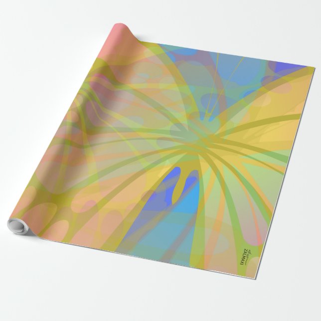 Chic Guld Butterfly Bleu Peach Presentpapper (Utrullad)