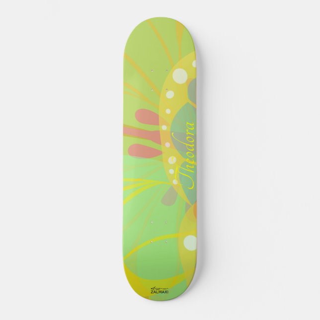 Chic Guld Butterfly Gult Blue Mönster Mini Skateboard Bräda 18,5 Cm (Framsida)
