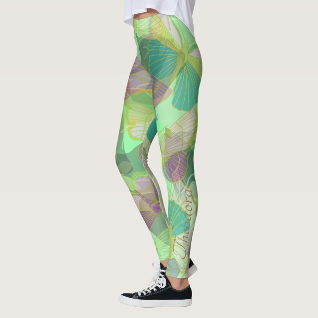 Chic Guld Butterfly Pistachio Violet Leggings (Vänster)