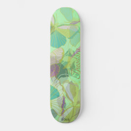 Chic Guld Butterfly Pistachio Violet Mönster Mini Skateboard Bräda 18,5 Cm