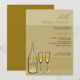 Chic Guld Champagne Milestone 50-årsfest Inbjudningar