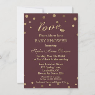 Chic Guld Confetti Kärlek Burgundy Baby Shower Inbjudningar