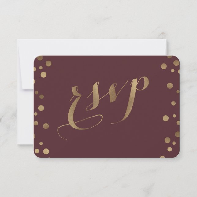 Chic Guld Confetti Kärlek Burgundy Bröllop OSA Kort (Framsida)
