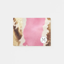 Chic Guld Cream Rosa Cowgirl Cowhide Monogram Post-it Block