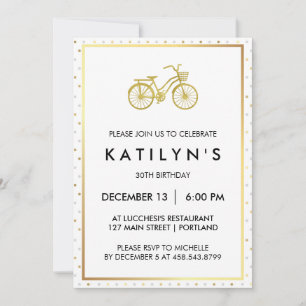 Chic guld- cykel med guld- och silverpolka dots inbjudningar