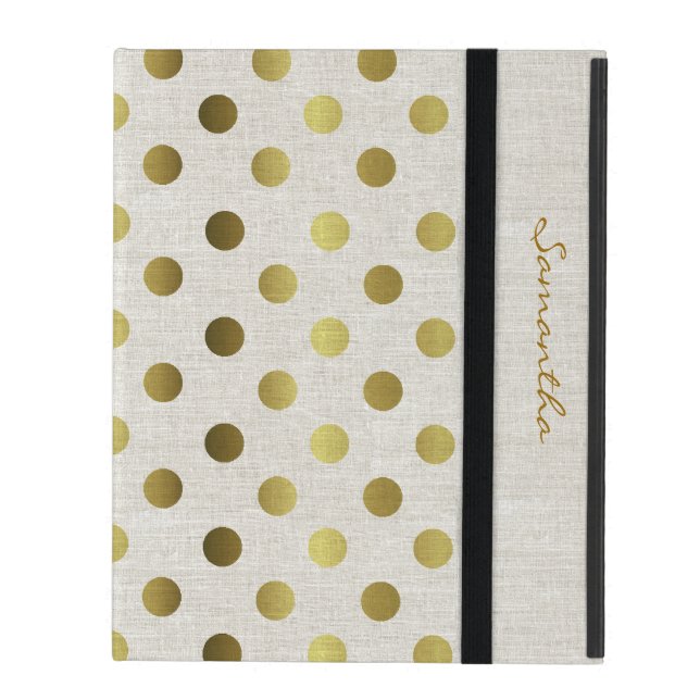 Chic Guld dots Linen Se iPad-väska iPad Skydd (Framsidan Closed)