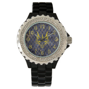 Chic Guld Dragon Head & Blue Dragon Scales Watch Armbandsur