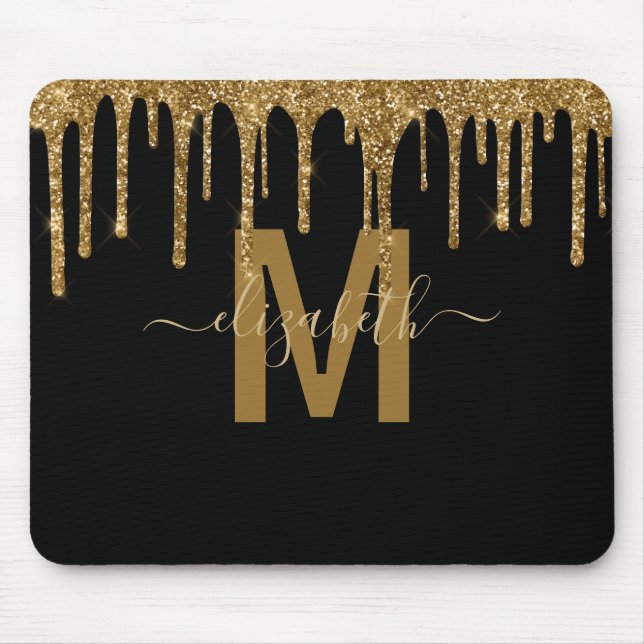 Chic Guld-drivning Glitter Monogram Namn Musmatta (Framsidan)