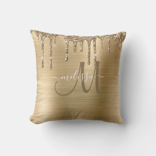 Chic Guld-droppning Glitter Brushed Metall Monogra Kudde (Framsida)