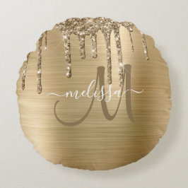 Chic Guld-droppning Glitter Brushed Metall Monogra Rund Kudde