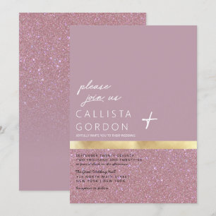 Chic Guld Dusty Mauve Glitter Färg Block Bröllop Inbjudningar
