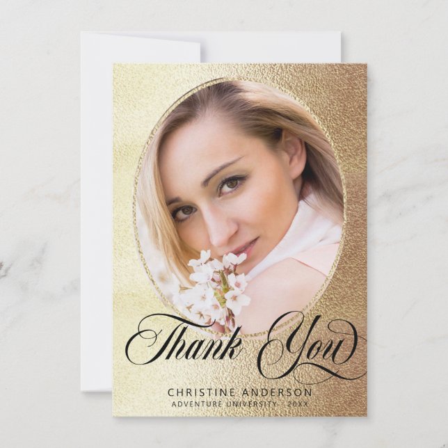 Chic Guld Elegant Black Script Photo Studenten Tack Kort (Framsida)