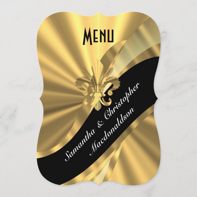 Chic guld- elegant formell bröllopmeny meny (Framsida)