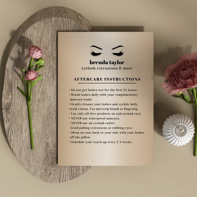 Chic Guld Eyelash Browbar Aftercare Instructions Visitkort (Skapare uppladdad)