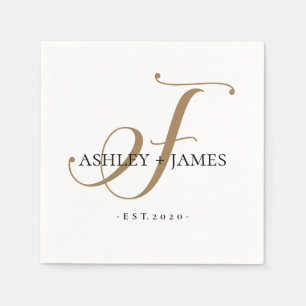Chic Guld F Monogram Script Namn Bröllop Pappersservett