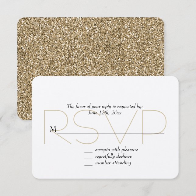 Chic Guld Falskt Glitter RSVP OSA Kort (Fram/baksida)