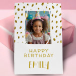 Chic Guld Faux Glitter Birthday Kids Girl Photo<br><div class="desc">Chic Guld Faux Glitter Birthday Kids Girl Photo Medium Gift Bag. Säcken har guld faux glitter punkter. Ladda upp fotot och anpassa det med ditt namn och din text.</div>