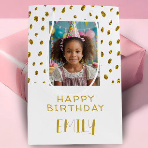 Chic Guld Faux Glitter Birthday Kids Girl Photo