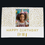 Chic Guld Faux Glitter Birthday Kids Girl Photo<br><div class="desc">Chic Guld Faux Glitter Birthday Kids Girl Photo Large Gift Bag. Säcken har guld faux glitter punkter. Ladda upp fotot och anpassa det med ditt namn och din text.</div>