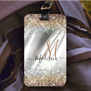 Chic Guld faux glitter monogram för faux faux Bagagebricka