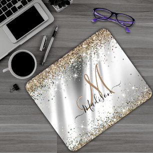 Chic Guld faux glitter monogram för faux faux Musmatta