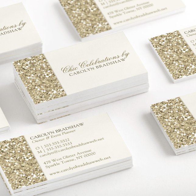 Chic Guld Faux Glitter Professionell Visitkort (Stacked Chic Gold Glitter Professional Business Cards.)