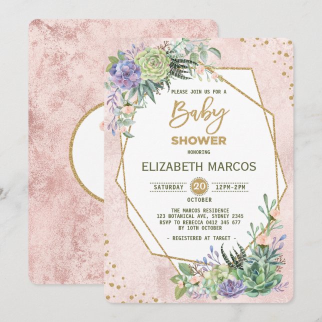 Chic Guld Fiesta Baby Shower Inbjudan Geometric (Fram/baksida)