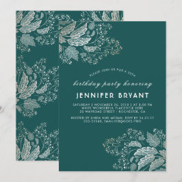 Chic Guld Foliage Teal Elegant födelsedagsfest Inbjudningar