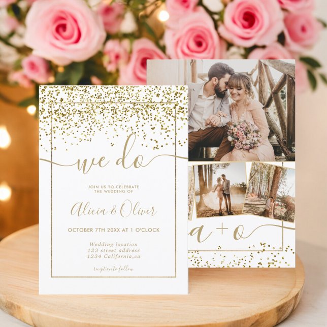 Chic guld folie, vit foto initialer bröllop inbjudningar (Chic gold foil white photo initials wedding invitation)