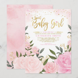 Chic  Guld Garden Blommigt Ro Baby Shower Inbjudningar