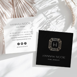 Chic Guld Gemstone Monogram Jueler Logotyp Fyrkantigt Visitkort