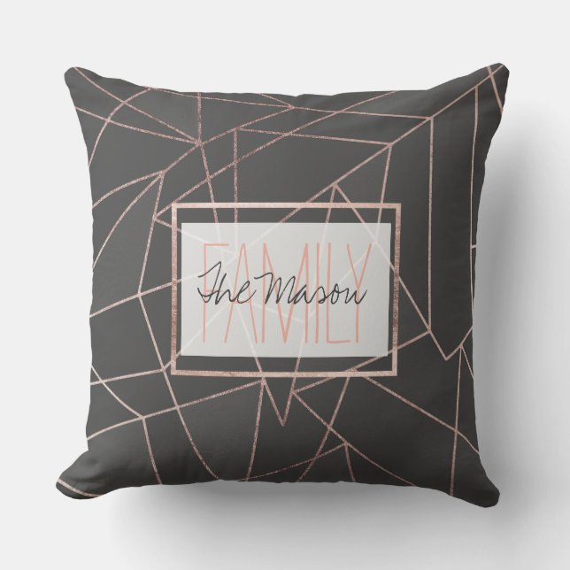 Chic Guld Geo Outline Black Charcol Monogram Utomhuskudde (Framsida)