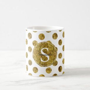 Chic Guld Glam Dots Monogram Kaffemugg