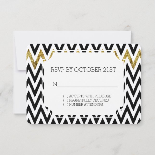 Chic Guld Glam och Black Chevron OSA Inbjudningar (Framsida)