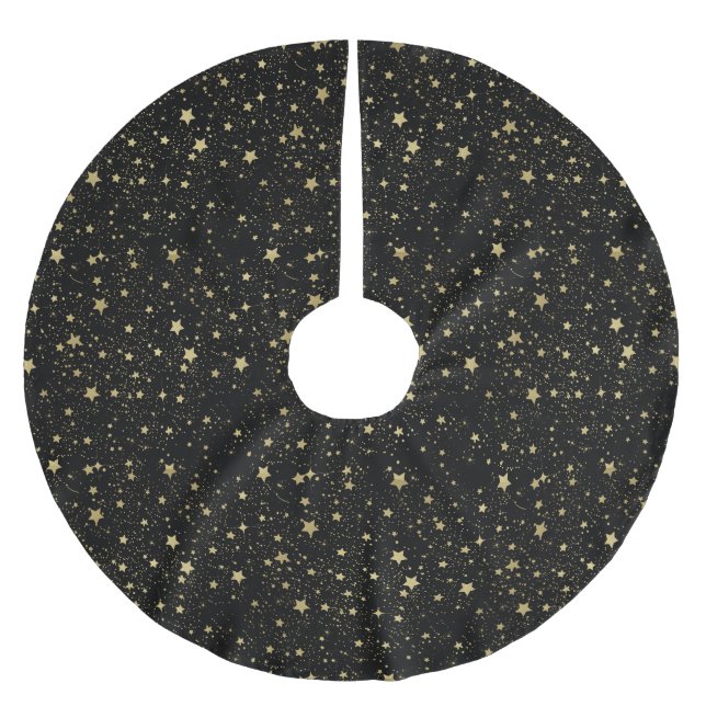 Chic Guld Glam och Black Scattered Stars Julgransmatta Borstad Polyester (Framsidan)