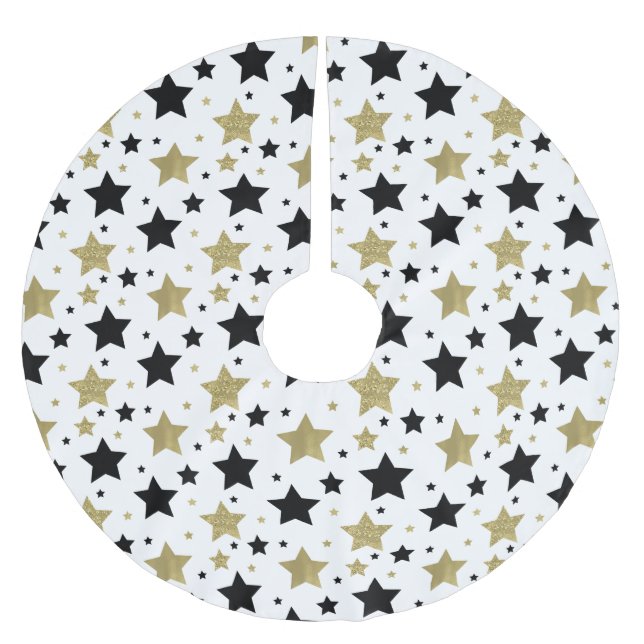 Chic Guld Glam och Black Stars Julgransmatta Borstad Polyester (Framsidan)
