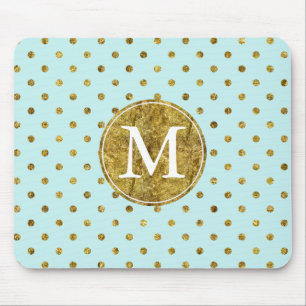 Chic guld- Glam och blått pricker monogramen Musmatta