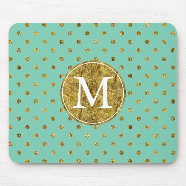 Chic Guld Glam och Mint Dots monogram Musmatta (Framsidan)