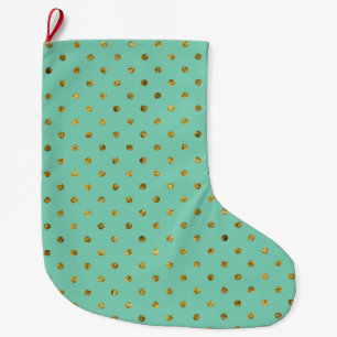 Chic Guld Glam och Mint Dots Stor Julstrumpa