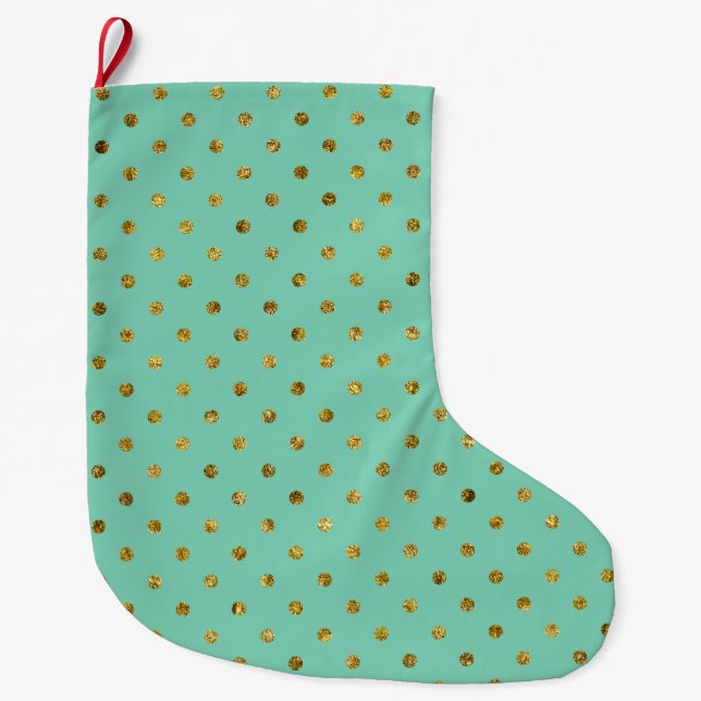 Chic Guld Glam och Mint Dots Stor Julstrumpa (Framsidan)