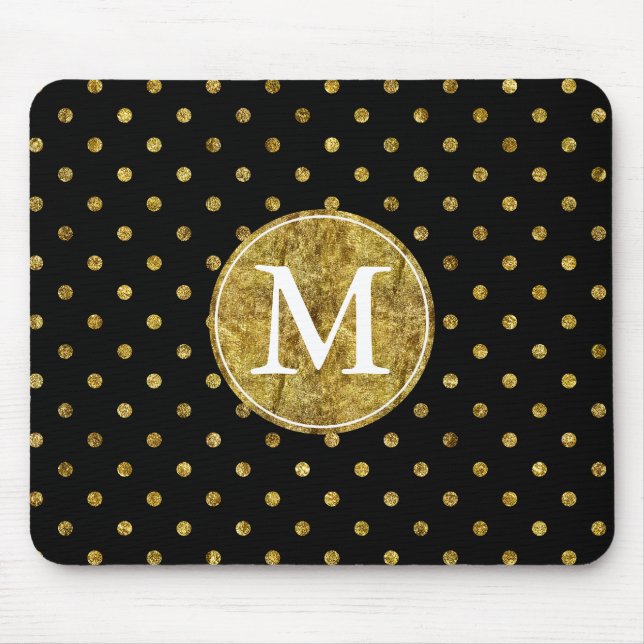Chic guld- Glam och svart pricker monogramen Musmatta (Framsidan)
