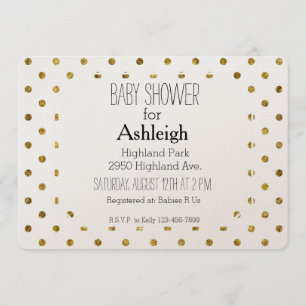 Chic Guld Glam och White Polka dots babydusch Inbjudningar
