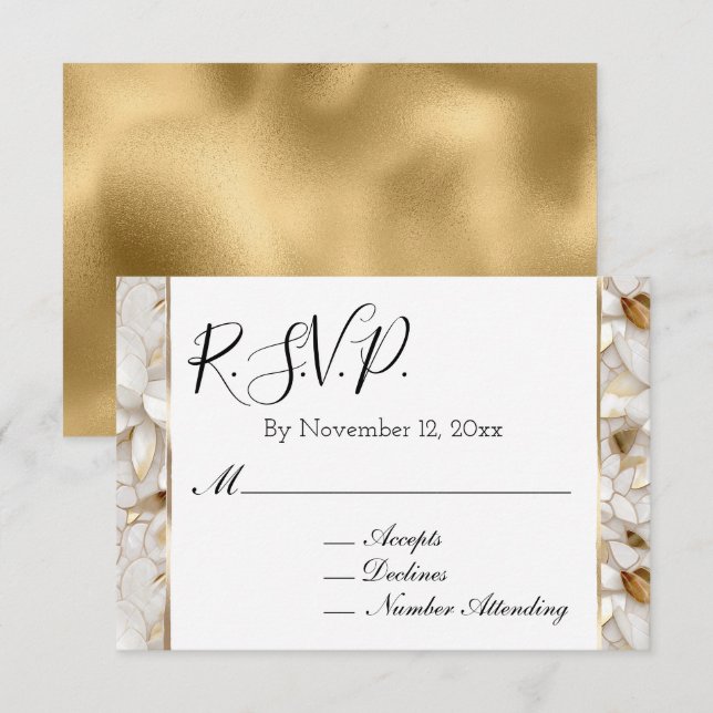 Chic Guld Glam Vita Lotusblommor RSVP Tilläggskort (Fram/baksida)