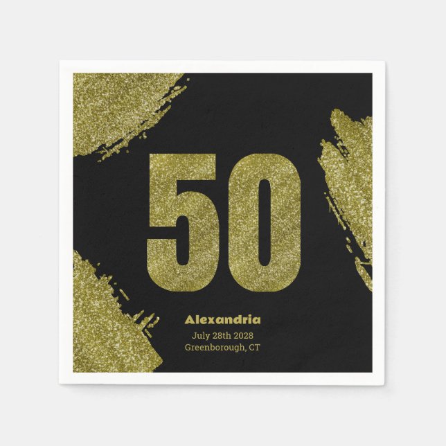 Chic Guld Glitter 50:e Födelsedagsfesten Pappersservett (Framsidan)
